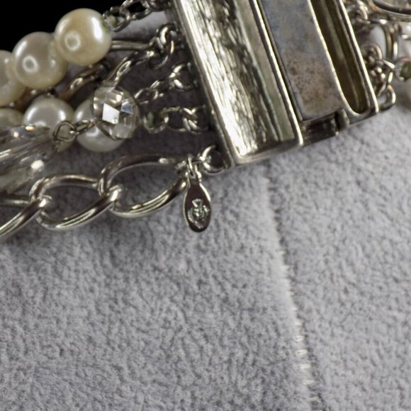 Vintage Premier Designs Faux Pearl Multi Layer Necklace Silver Tone Magnetic - Picture 10 of 10